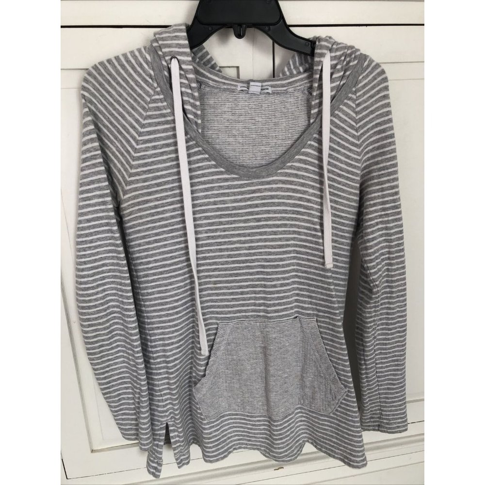 James Perse Size 3 Grey White Stripe Hoodie - Picture 1 of 7